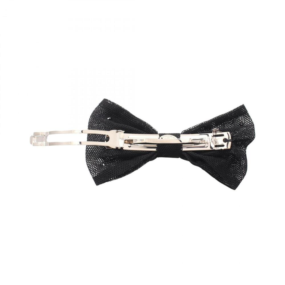 Chanel Coco Mark Ribbon Barrette Accessory, Fabric, Rhinestone, Women's, Black - Picture 2 of 5